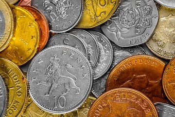 Image showing Collection of various international coins closeup