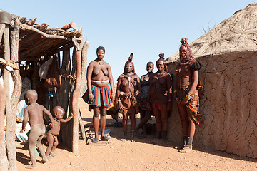 Image showing Himba and zemba woman with ornaments on the neck in the village
