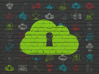 Image showing Cloud computing concept: Cloud With Keyhole on wall background