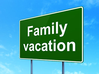 Image showing Tourism concept: Family Vacation on road sign background
