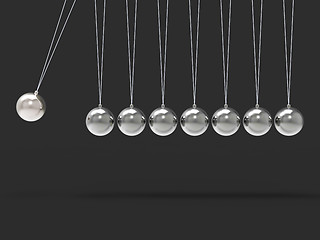 Image showing Eight Silver Newtons Cradle Shows Blank Spheres Copyspace For 8 