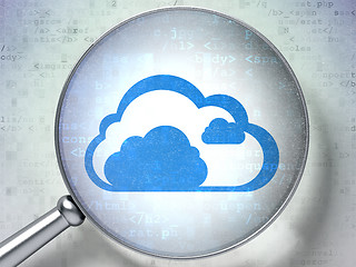 Image showing Cloud technology concept: Cloud with optical glass on digital background