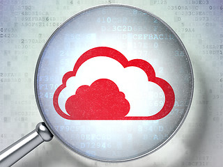 Image showing Cloud technology concept: Cloud with optical glass on digital background