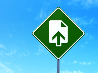 Image showing Web design concept: Upload on road sign background