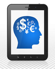 Image showing Finance concept: Tablet Pc Computer with Head With Finance Symbol on display