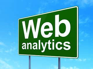 Image showing Web development concept: Web Analytics on road sign background