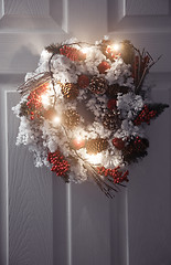 Image showing Christmas wreath and light