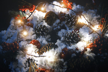 Image showing Christmas wreath and light