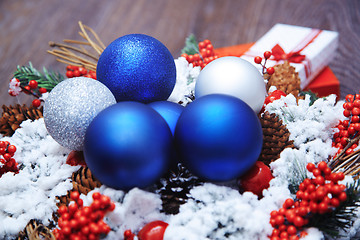 Image showing Christmas wreath and toys