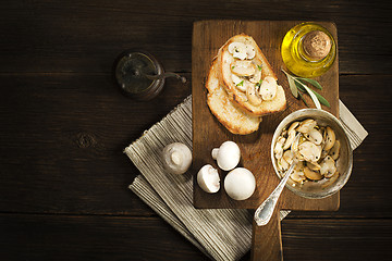 Image showing Appetizer with mushroom and bread.