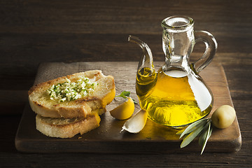 Image showing Appetizer of olive oil and bread