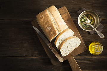 Image showing Olive oil with bread