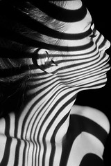 Image showing The face of woman with black and white zebra stripes