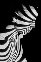 Image showing The face of woman with black and white zebra stripes