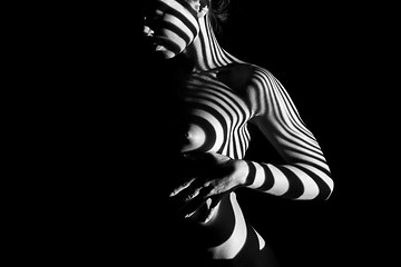 Image showing The  body of woman with black and white zebra stripes