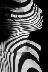 Image showing The face of woman with black and white zebra stripes