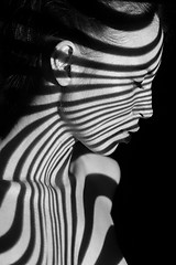 Image showing The face of woman with black and white zebra stripes