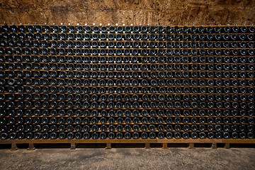 Image showing Long underground brick tunnel in the wine cellar