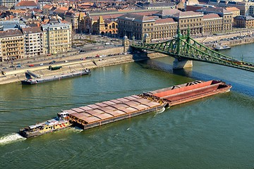 Image showing Long container ship sailing 