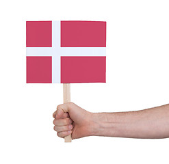Image showing Hand holding small card - Flag of Denmark