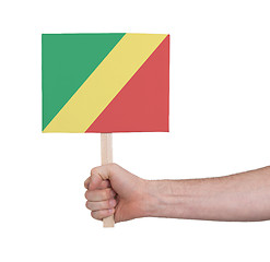 Image showing Hand holding small card - Flag of Congo