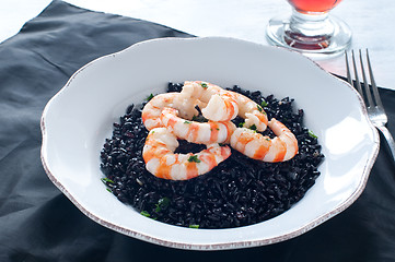 Image showing Black rice with prawns fresh