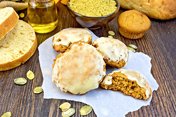 Image showing Cookies pumpkin on paper and board