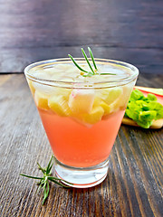 Image showing Lemonade with rhubarb and rosemary on dark board