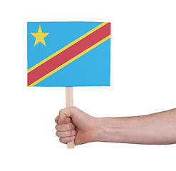 Image showing Hand holding small card - Flag of Congo