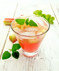 Image showing Lemonade with rhubarb and mint on board