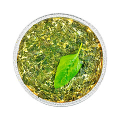 Image showing Pie celtic with spinach leaves in form of foil