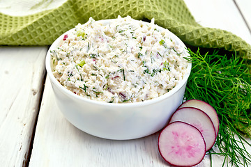 Image showing Pate of curd and radish on board