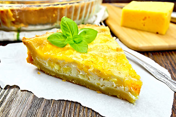 Image showing Pie with cheese and leeks on parchment