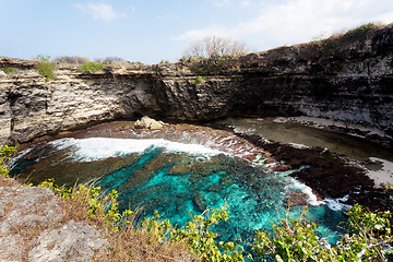 Image showing tunnel crater coastline at Nusa Penida island