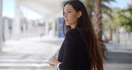 Image showing Beautiful Business Woman Standing and Looking