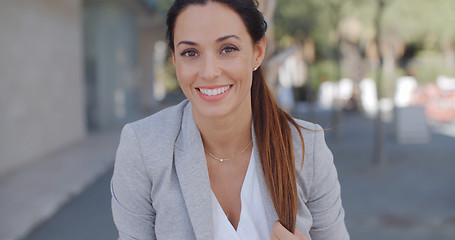 Image showing Stylish young woman in an urban park