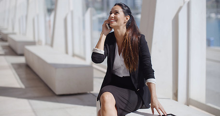 Image showing Young businesswoman talking on her smartphone