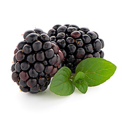 Image showing Blackberries with leaves