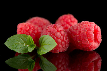 Image showing Raspberries with leaves