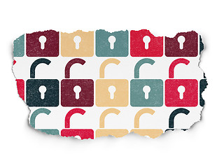 Image showing Protection concept: Opened Padlock icons on Torn Paper background