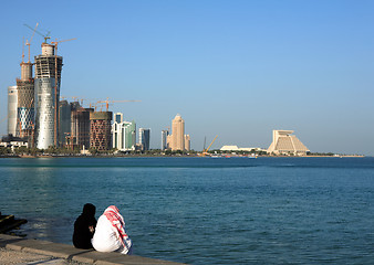 Image showing Qatari couple on Doha Corniche