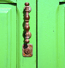 Image showing spain   brass knocker lanzarote abstract door wood   