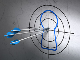 Image showing Safety concept: arrows in Keyhole target on wall background