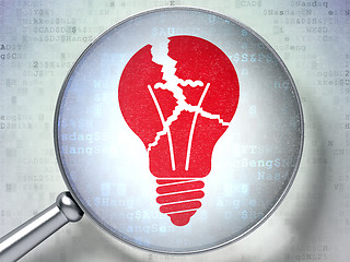 Image showing Business concept: Light Bulb with optical glass on digital background