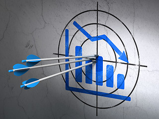 Image showing Marketing concept: arrows in Decline Graph target on wall background