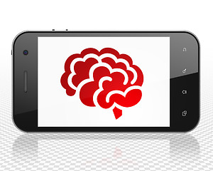 Image showing Science concept: Smartphone with Brain on display