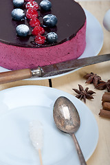 Image showing blueberry and raspberry cake mousse dessert