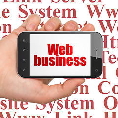 Image showing Web development concept: Hand Holding Smartphone with Web Business on display