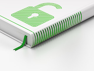 Image showing Safety concept: closed book, Opened Padlock on white background