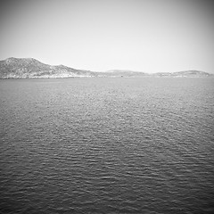 Image showing greece from the boat  islands in mediterranean sea and sky